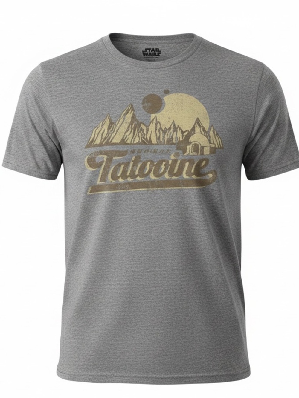 Star Wars Men's Gray Tatooine Graphic Tee with Gold Print